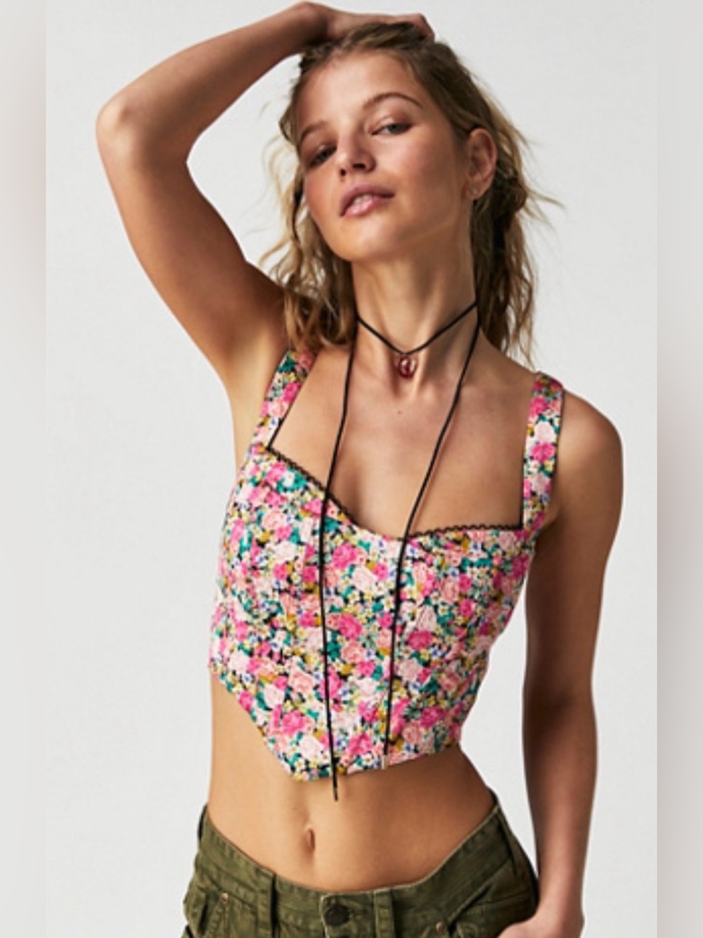 For Love & Lemons Gladiola Crop Corset Floral Top Multi Sz Xs